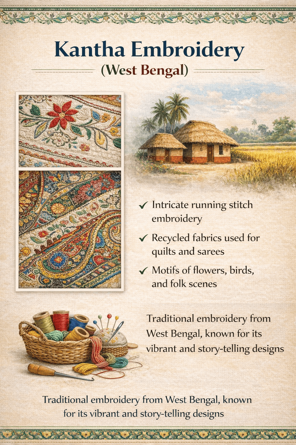 kantha embroidery from West Bengal showing running stitch texture 