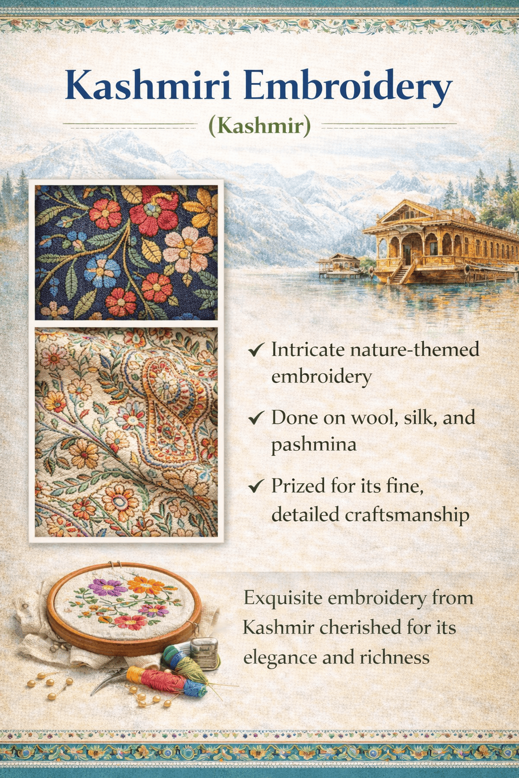kashmiri embroidery on pashmina shawl with nature inspired motifs 