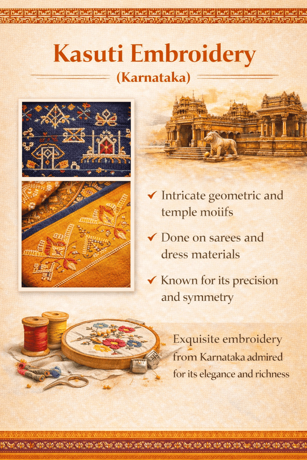 kasuti embroidery of Karnataka with geometric temple motifs 